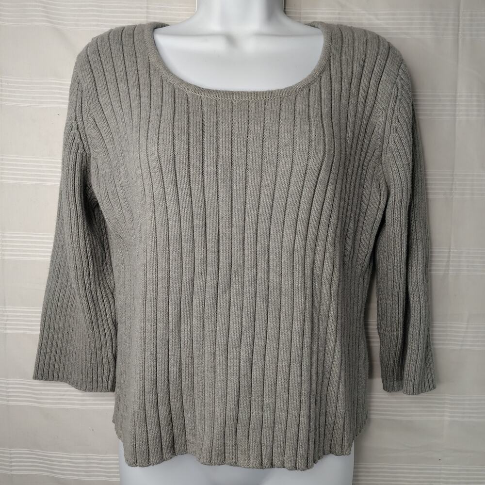 J. Jill Pull Over Ribbed Sweater 3/4 Sleeve Gray Women's Size Large 100% Cotton